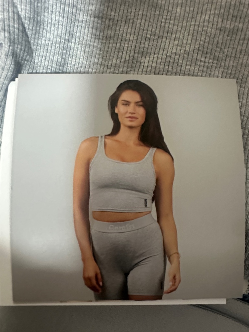 Comfrt Light Gray Ribbed Tank & Biker Short Set•NWT - Picture 2 of 5